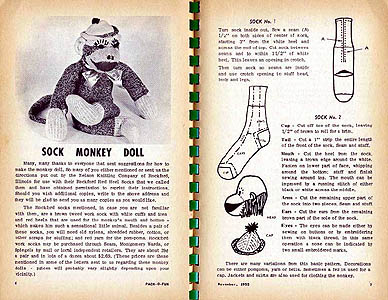 1955 Pack-O-Fun directions for sock monkeys
