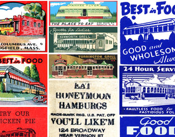 Collage of vintage diner matchbooks from Roadside Art: Diner art from matchbook covers
