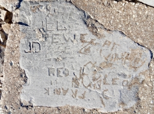 Autograph rock: JD, Red, Frank, Leo and others. Chicago lakefront stone carvings, between 45th Street and Hyde Park Blvd. 2018