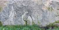 Egyptian-style figures, stone carvings, Fullerton Avenue at Lake Michigan