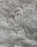 Easter Island-style figure, detail, stone carvings, Fullerton Avenue at Lake Michigan