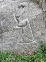 Easter Island-style figure, detail, stone carvings, Fullerton Avenue at Lake Michigan