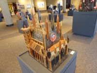 Constructions from found wood and tin signs by Tim Bruce, at the South Shore Arts Gallery, Munster, Indiana