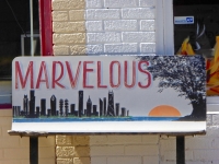 Tribute to Chicago skyline at Marvelous Cuts, Franklin Street, Michigan City, Indiana