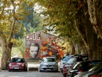 The Prisoner, and graffiti, just outside Alyscamps Cemetery, Arles