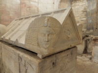 Roman-era sarcophagus inside L'eglise St Honorat, Alyscamps Cemetery, Arles