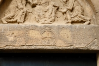 Above the doorway detail, the 13th century Sant Pau del Camp church and monestery