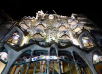 Facade, Antoni Gaudí's Casa Batlló at night, Barcelona