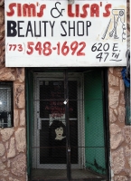 Sim's & Lisa's Beauty Shop, 47th Street and Champlain. Sim also had a barber shop next door, and that was still there as of 2024, although the fake stone has been removed from the facade.