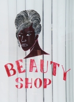 Angry beauty at Smitty's Beauty & Barber Shop, Clark near Bryn Mawr (since relocated)