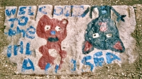 Welcome to the inland sea, two animals. Lost. Chicago lakefront stone paintings between Belmont and Diversey Harbors. 2002