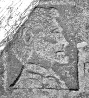 Lincoln portrait, signed P.S., detail. Lost. Chicago lakefront stone carvings, at Diversey Harbor entrance. Before 2003