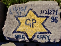 GP in yellow star, December 27, 1996. Chicago lakefront stone paintings, between Belmont and Diversey Harbors. 2015