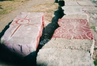 Red patterns, 76 76. Chicago lakefront stone paintings, between Belmont and Diversey Harbors. 2002