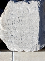 Gab, Ethyl, JH, RL. Chicago lakefront stone carvings, between Belmont and Diversey Harbors. 2019