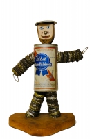 Male Pabst Blue Ribbon bottle-cap flasher figure, with cap hat, closed - vernacular art