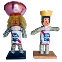 Pair of Pabst Blue Ribbon bottle-cap flasher figures, closed - vernacular art