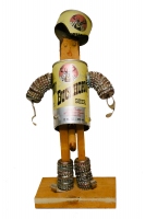 Male Buckhorn Beer bottle-cap flasher figure, with beer can hat and pull-tab hands, closed - vernacular art