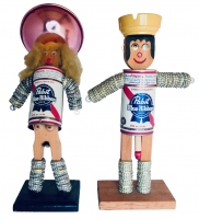 Pair of Pabst Blue Ribbon bottle-cap flasher figures, closed - vernacular art Pair of Pabst Blue Ribbon bottle-cap flasher figures, closed - vernacular art