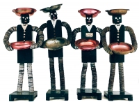 Quartet of tall black bottle-cap figures with painted mouths - vernacular art Quartet of tall black bottle-cap figures with painted mouths - vernacular art