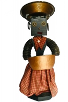 Black bottle-cap figure with checked dress and scarf - vernacular art Black bottle-cap figure with checked dress and scarf - vernacular art