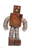 Robot-like brown bottle-cap figure made with rough blocks- vernacular art Robot-like brown bottle-cap figure made with rough blocks- vernacular art