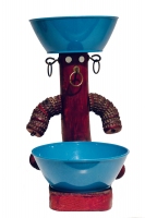 Brown bottle-cap figure with head and body made from a post - vernacular art Brown bottle-cap figure with head and body made from a post - vernacular art