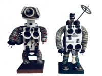 Two bottle-cap figures made with spare electronic parts - vernacular art Two bottle-cap figures made with spare electronic parts - vernacular art