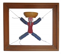 Framed and splayed bottle-cap figure