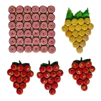 Pink, yellow and red cloth-covered bottle-cap trivets - vernacular art