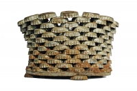 Circular silver bottle-cap basket, side view  - vernacular art
