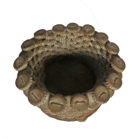 Circular silver bottle-cap basket, top view  - vernacular art