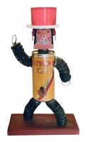 Stroh's beer-can figure with painted face and "Steve" signature - vernacular art