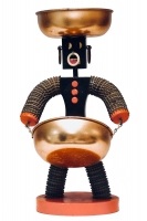 Black bottle-cap figure with tapered body and signed base - vernacular art1961 Scouts La Grange Park - vernacular art