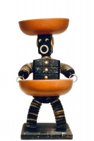 Black bottle-cap figure with glitter and a  Junior Achievement label - vernacular art