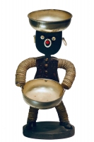 Black bottle-cap figure with glitter, feet and signature - vernacular art