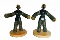 Pair of female bottle-cap figures with metal bodies and heads - vernacular art