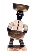 White  bottle-cap figure with incised body and glitter  - vernacular art