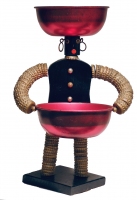 Bottle-cap figure with black, slightly tapered body - vernacular art