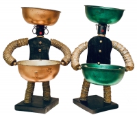 Pair of bottle-cap figures with black, slightly tapered body - vernacular art