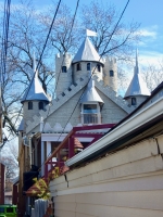 Left view from the alley at Alex Rico's art environment in Chicago's Bridgeport neighborhood