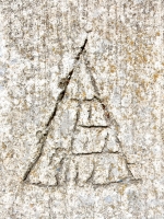 Pyramid, detail. Chicago lakefront stone carvings, Northerly Island. 2019