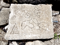 Pyramid and other shapes. Chicago lakefront stone carvings, Northerly Island. 2019