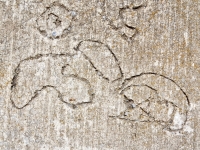 Shapes, detail. Chicago lakefront stone carvings, Northerly Island. 2019