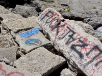 Peace symbol, Ouch. Chicago lakefront paintings, Northerly Island. 2019