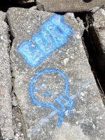 Blue creature, Burt. Chicago lakefront stone drawings, Northerly Island. 2019