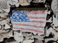 Flag amidst the rubble, detail. Chicago lakefront paintings, Northerly Island. 2019
