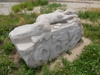 Mermaid. Chicago lakefront stone carvings, originally at 39th Street, saved and relocated to Oakwood Beach. 2019