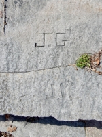 J.G., J.J., L. Chicago lakefront stone carvings, Calumet Park. 2019