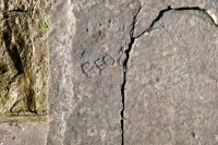 RED. Chicago lakefront stone carvings, Calumet Park. 2020